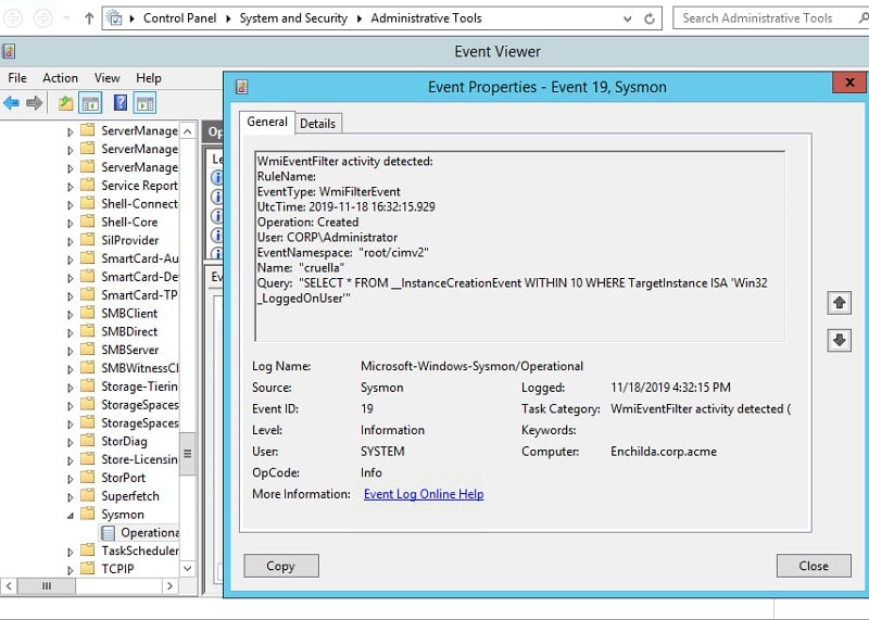 Sysmon event logging