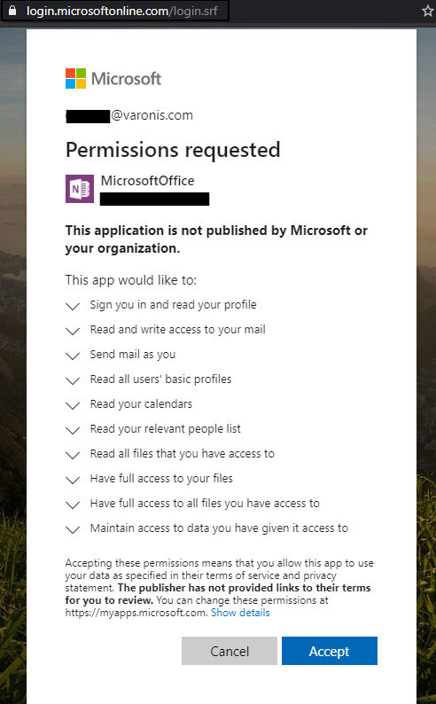 Azure App Permissions Window remote work