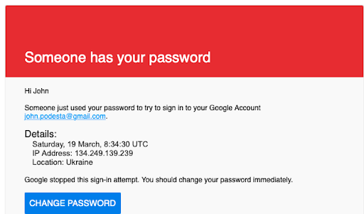 Phishing message masked as a Google Password Alert notifying the user that someone is trying to sign into their account.